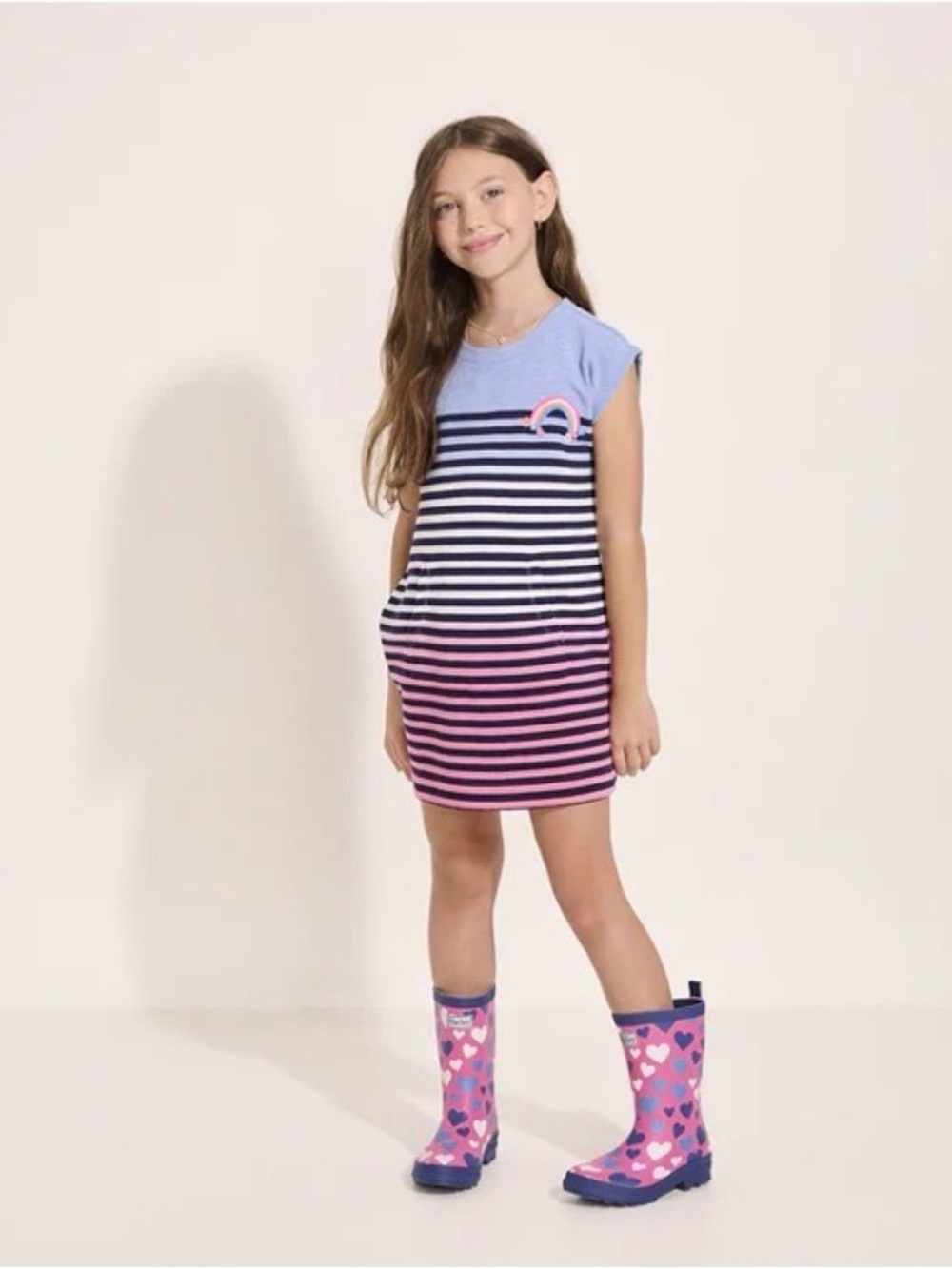 Hatley Sunset Stripe Terry Slouchy Dress Rainbow Blue School NWT Girls Size 6